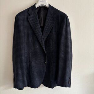 $2200 Canali Kei Unstructured Blue Check Wool Sport Coat / Blazer - US 48-50